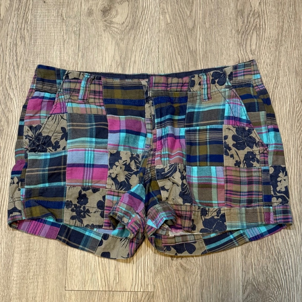 Old Navy Patchwork Plaid Shorts in Pink, Turquoise, Navy, Tan